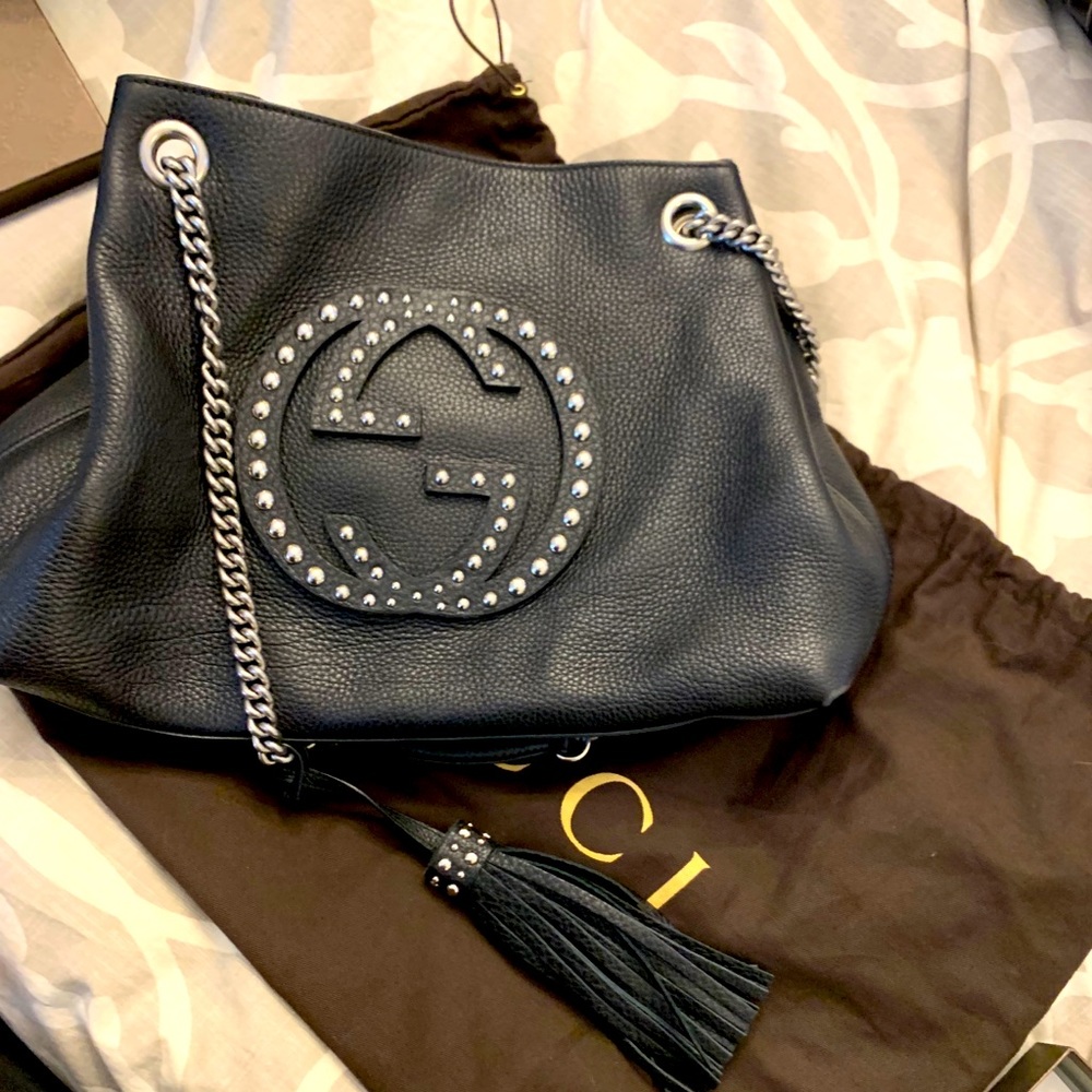 Gucci Soho Medium Studded Shoulder Bag w chain